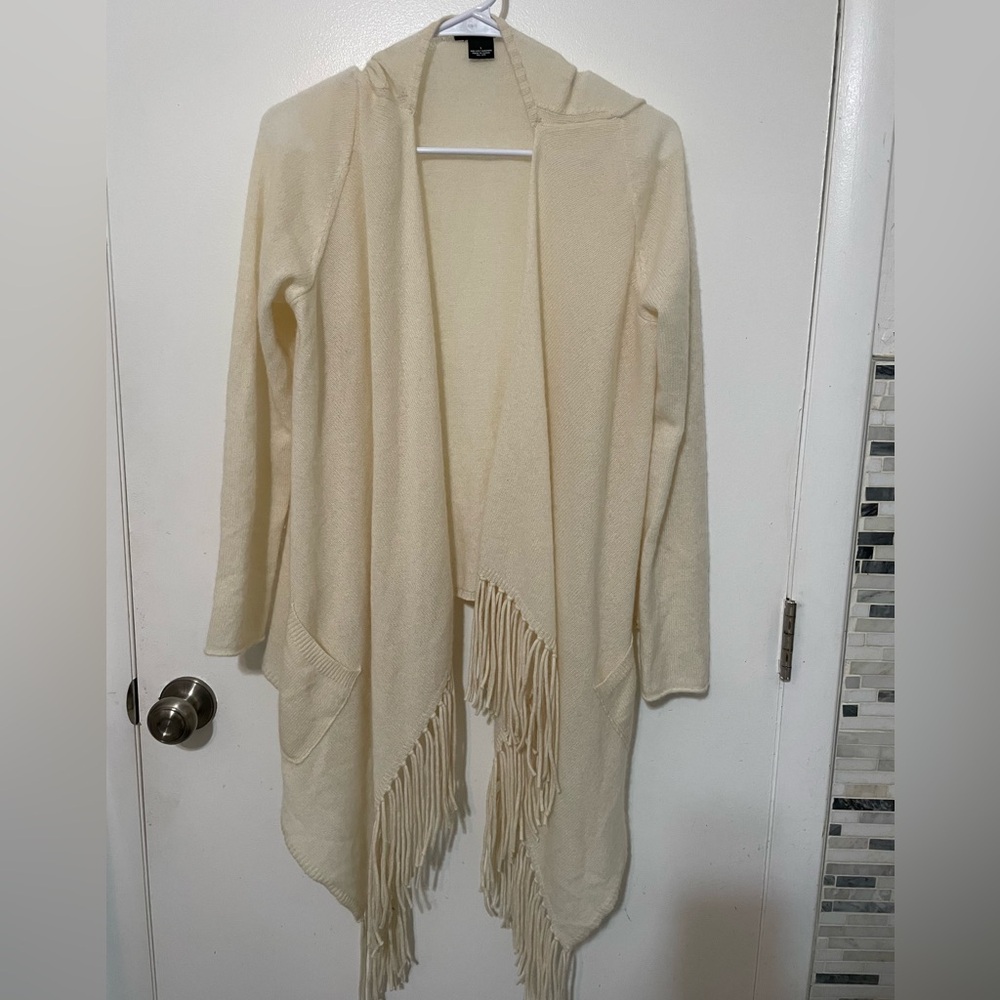 C by Bloomingdales Cashmere Cream colored Shawl Wrap open front cardigan sweater